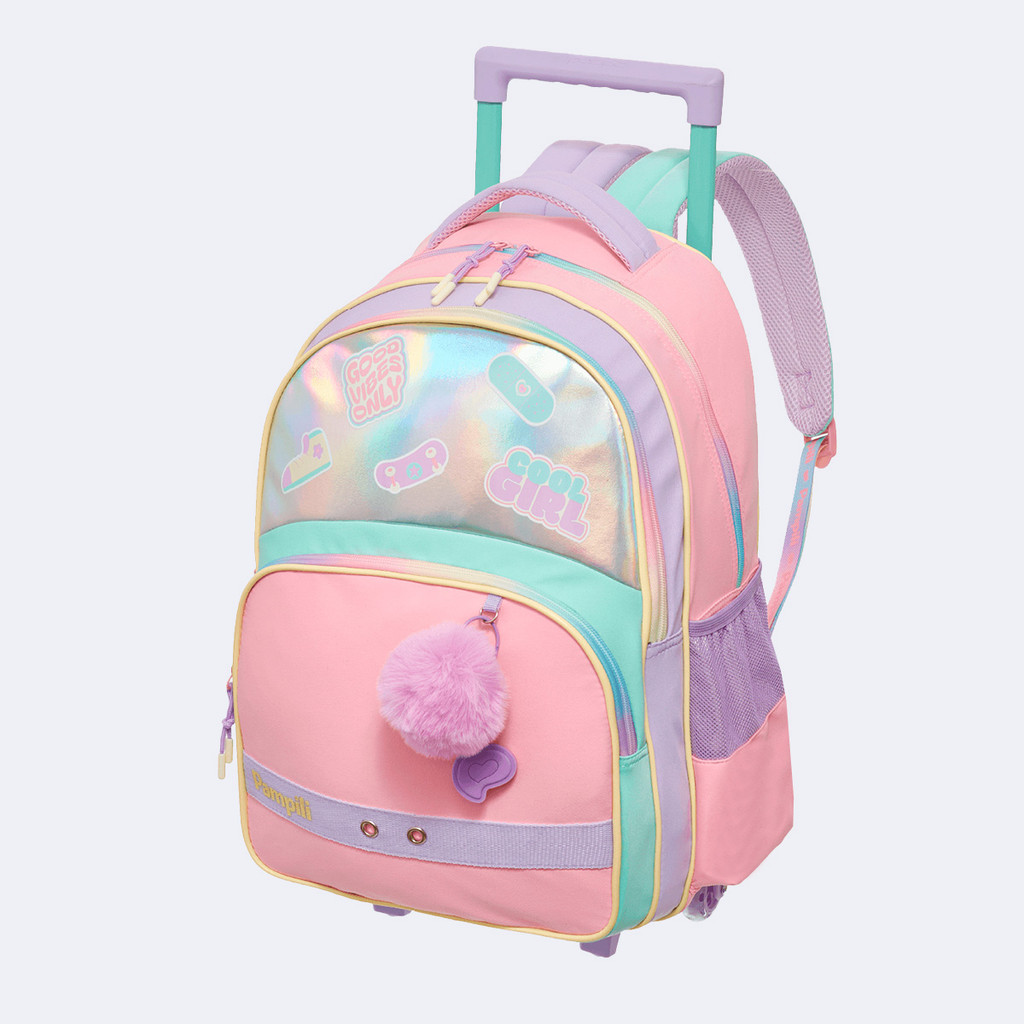 Mochila de Rodinha Infantil Escolar Pampili Pompom Holográfica Candy Colors Pampili
