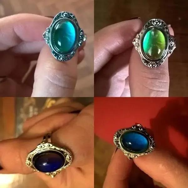 Presentes Criativos Retro Magia Humor Anel Gem Coração Sentimento Mudança De Cor Vintage Temperatura Ajustável Jóias Ace