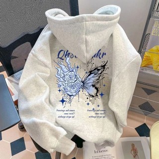Moletom com Capuz Pelúcia Inverno 2025 High Street borboleta Retro Unissex REF 1651 em Oferta na Shopee
