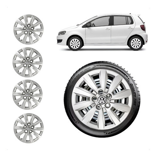Jogo Calota Fox Spacefox Polo Aro 15 Vw 2010 11 12 13 14 15 Cinza Spacefox