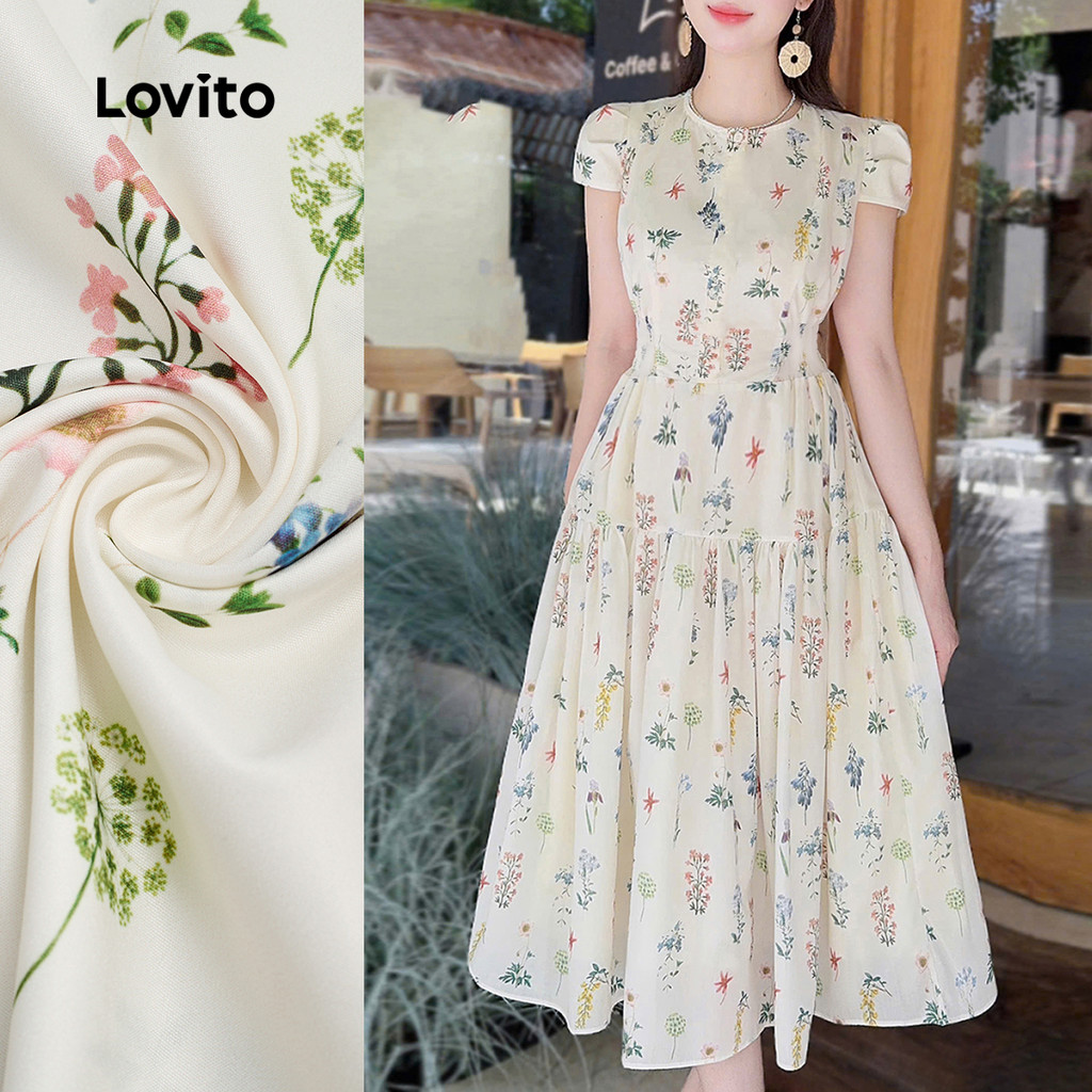 Lovito  Vestido Elegante em Camadas com Flores Confortável e Estiloso para Mulheres - Primavera/Verão L172ED1826 em Oferta na Shopee
