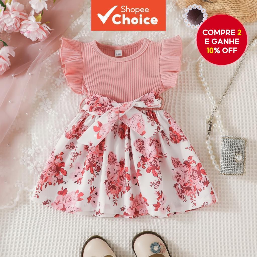  Vestido de Princesa para Bebê Menina - Vestido Floral de Verão com Mangas Borboleta (0-36 Meses)