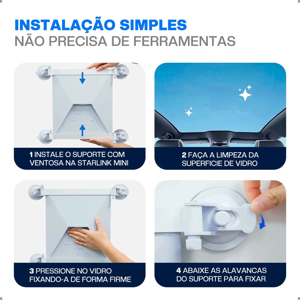 Suporte Starlink Mini Veicular Com 4 Ventosas Reforçadas
