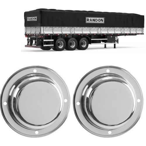 Par Sobre Tampa Cubo Carreta Randon 4 Furos Metal Cromado
