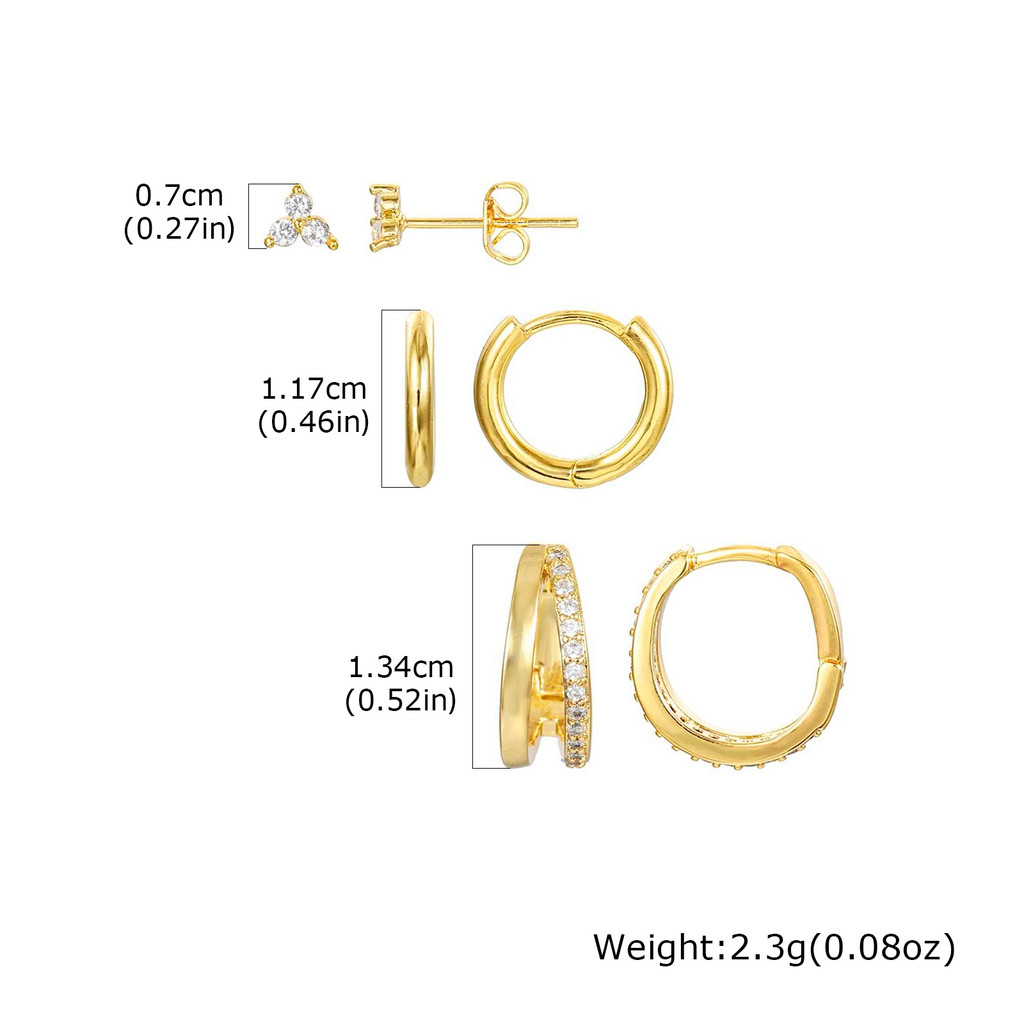 Conjunto De Brincos De Piercing De Círculo Pequeno Vnox, Ouro 3 Pares Requintados Argola De Zircônia De Fileira Dupla P · foto 2
