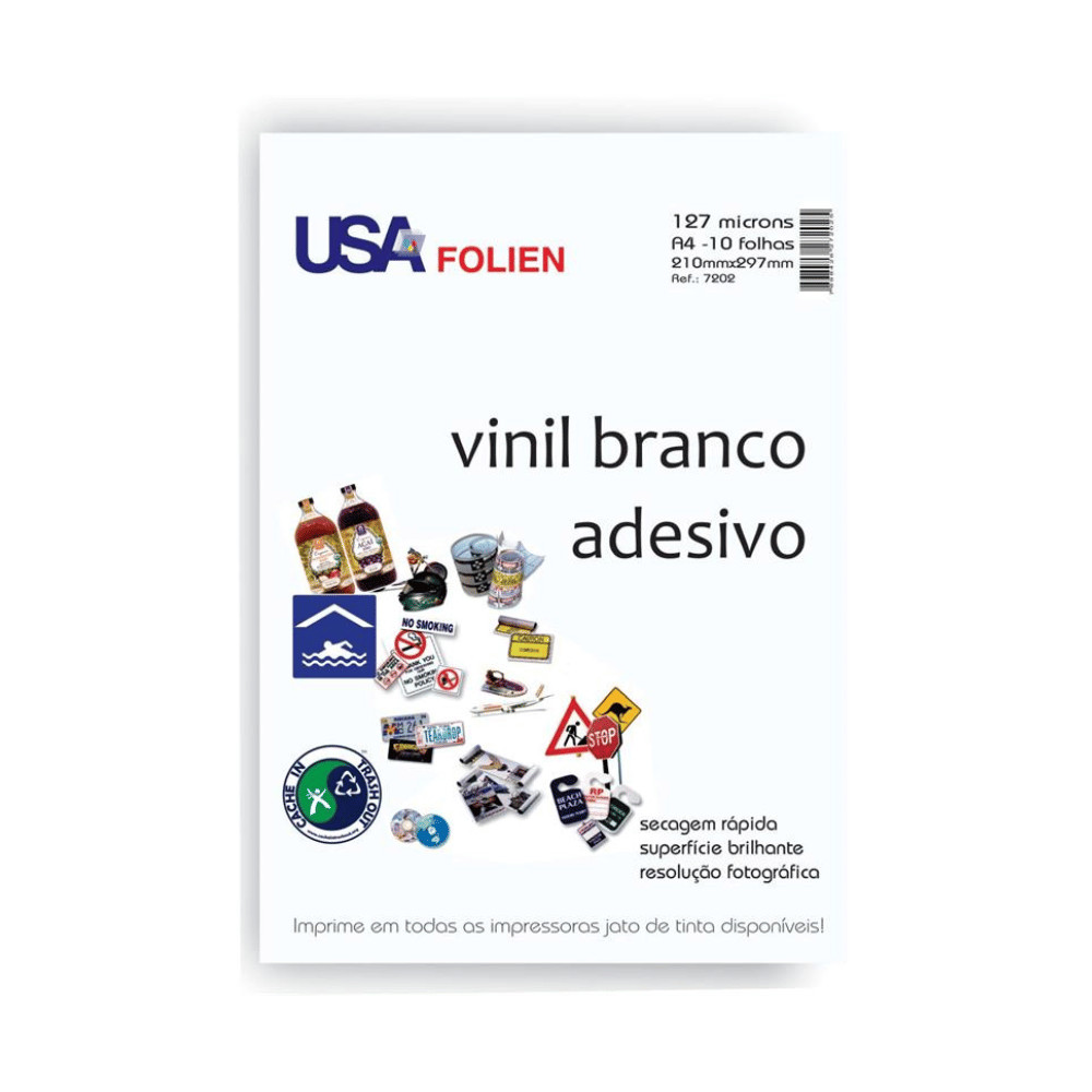 Papel Fotográfico USA FOLIEN inkjet A4 vinil Brilhante Adesivo Branco