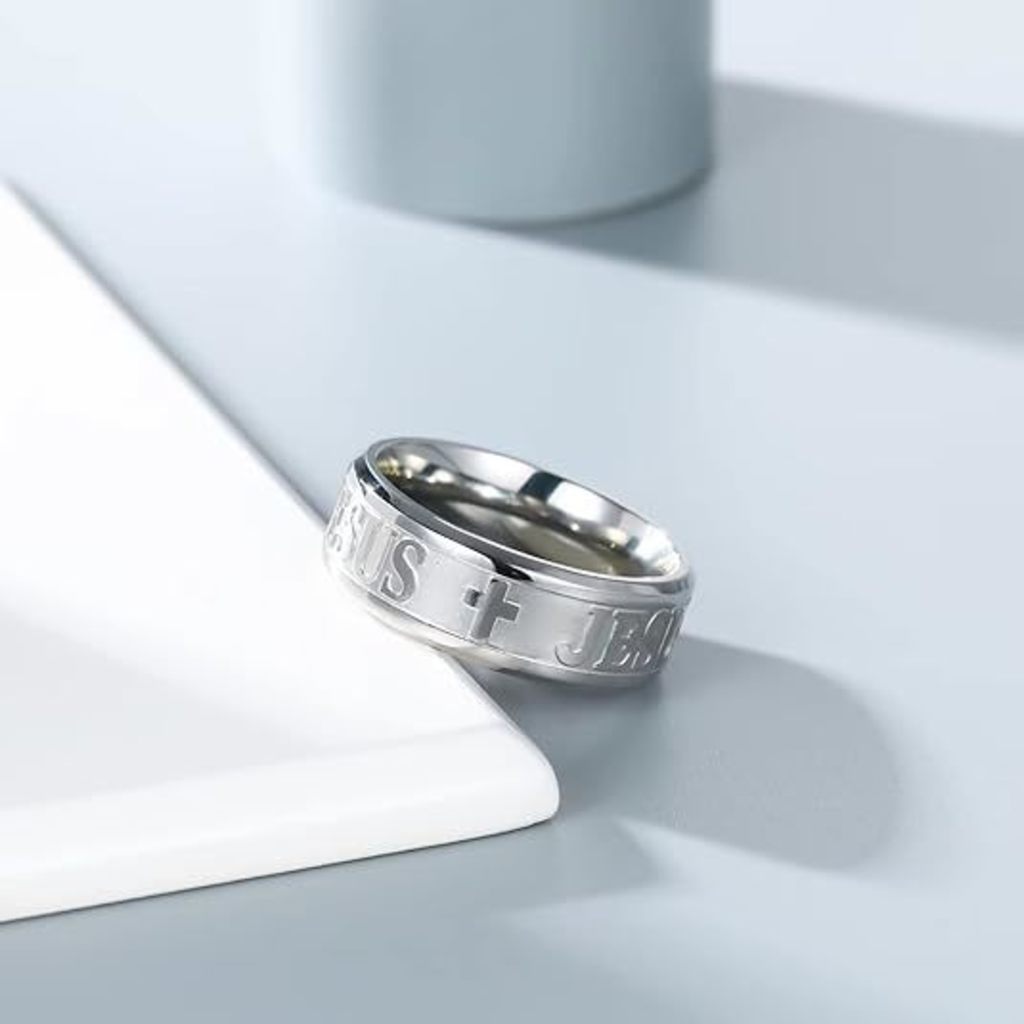 Anel de Aço Inoxidável Cruz Jesus Gravado em Oferta na Shopee