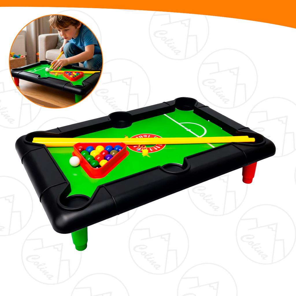 Mini Mesa De Sinuca Com Pezinho Jogo Bilhar Infantil Brinquedo Compacto 27cm Completa