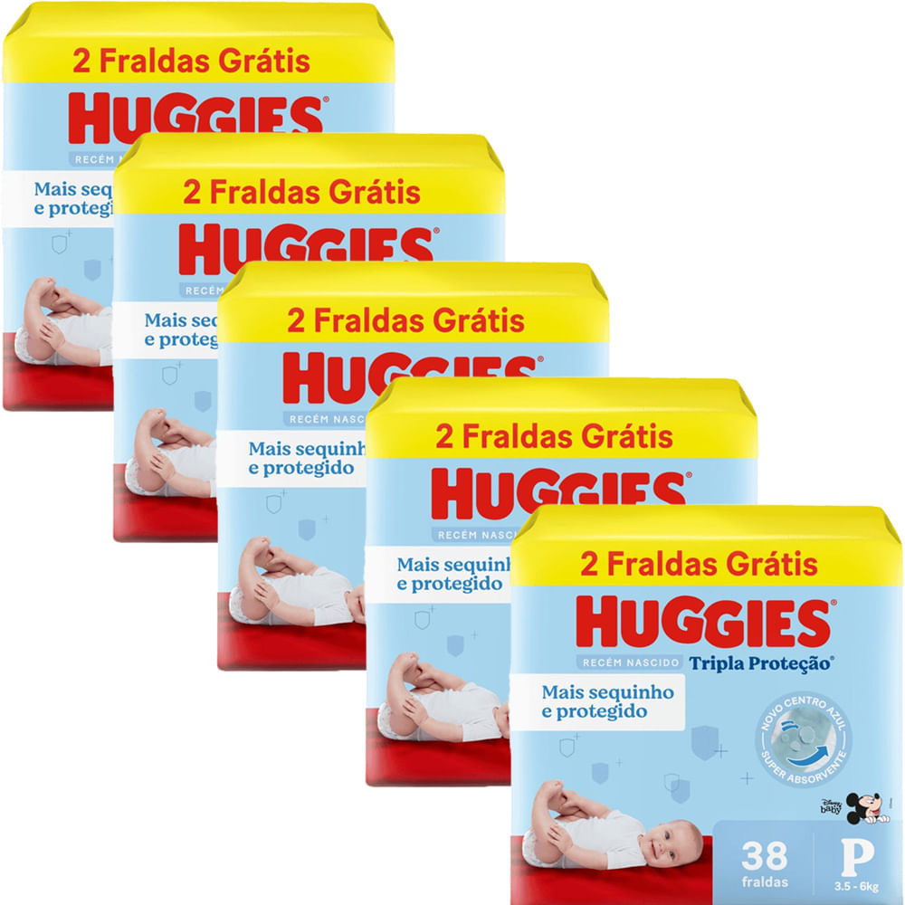 Kit 5 Fraldas Huggies Tripla Proteção Meguinha P - 190 Tiras