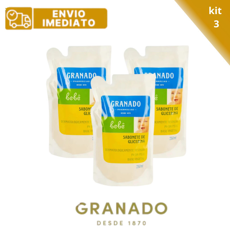 Kit 3 Refil Sabonete Líquido Granado Bebê Glicerina Tradicional 250ml - ENVIO RÁPIDO