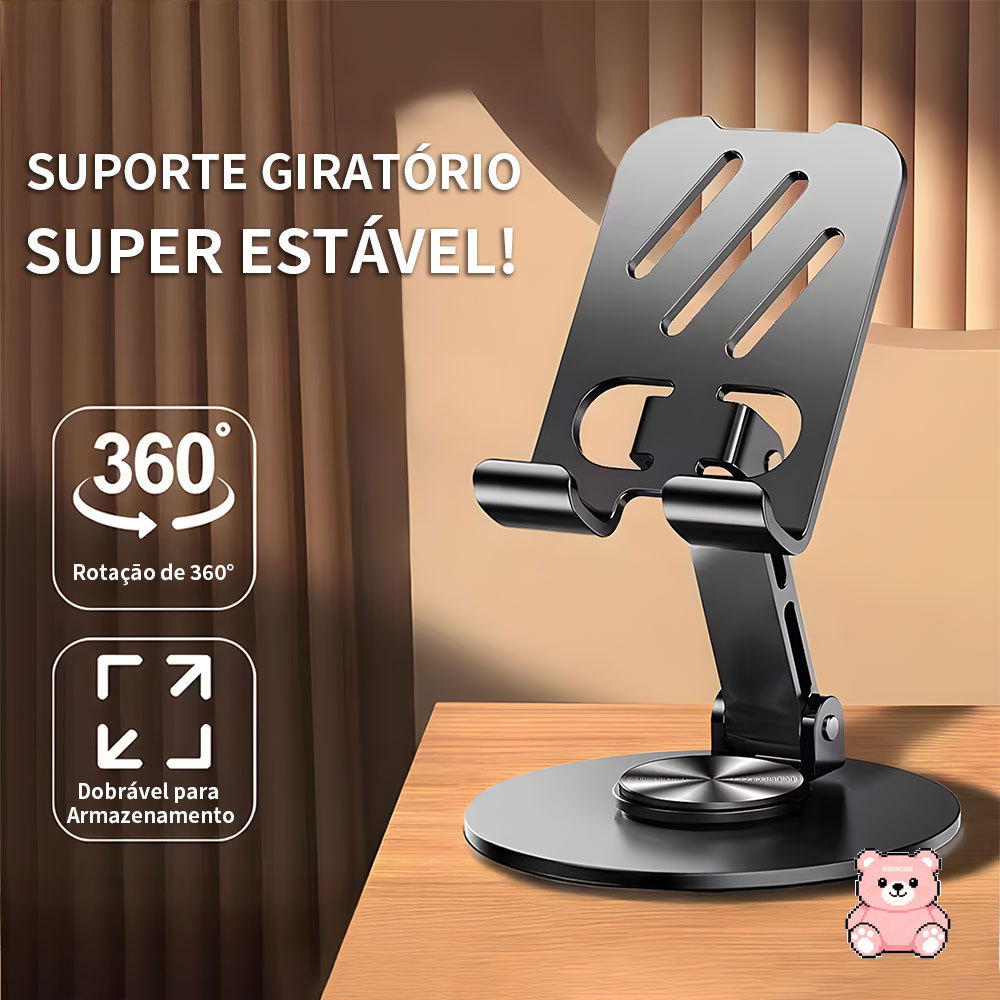 Portátil Suporte Aluminio De Mesa Base Rotatoria Ajustavel 360° Para Celular Smartphonese Tablets ZJ002