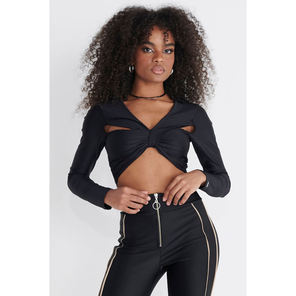 Cropped Feminino Up Glam Recorte Frontal Planet Girls Preto