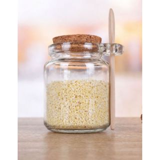 Potes de Vidro Colher Bambu Tampa Rolha Saleiro Tempero em Oferta na Shopee