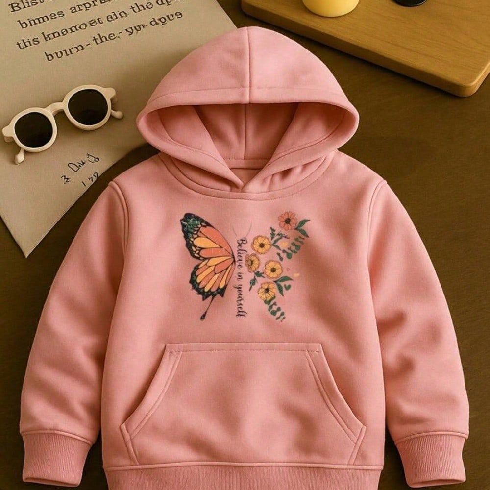 Moletom Canguru Infantil Estampado Borboleta Com Capuz Algodão Confortável Várias Cores e Tamanho Blusa Infanitl Unissex