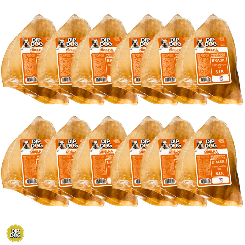 Kit 12 Petisco Natural Orelha Bovina Desidratada  Para Cachorro  Dip Dog em Oferta na Shopee