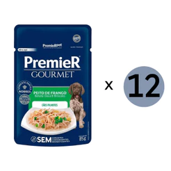 Kit 12 Ração Premeir Cães Sachê Gourmet Filhote Frango 85Gr