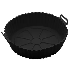 Forma Redonda de Silicone para Air Fryer 19cm Preta Lyor para Bolos Tortas Carnes Legumes Assar Cozinhar Prática Fácil