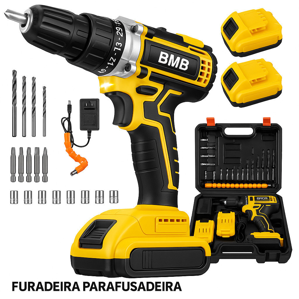 Parafusadeira 2 Baterias 48v Furadeira Maleta 24pcs Pronta Entrega em Oferta na Shopee