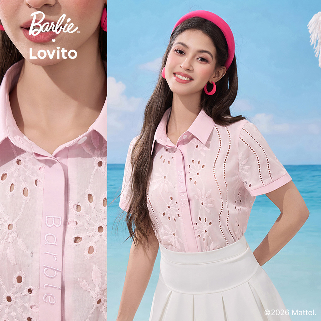 Barbie™ X Lovito Blusa Casual Bordada com Botão Primavera/verão Blusa Rosa para Mulheres LB1AD031 em Oferta na Shopee