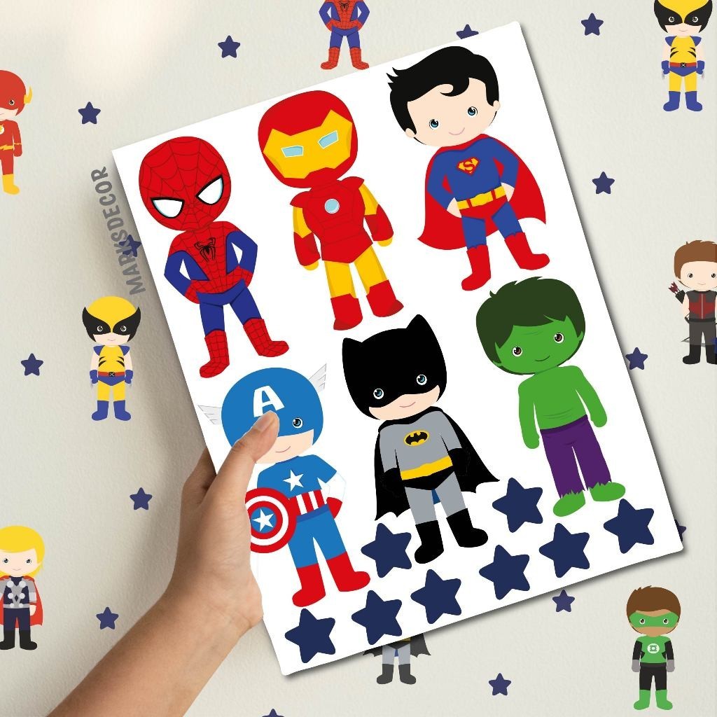 Kit 132 Adesivos Para Parede Heróis, Papel de Parede Infantil, Decoração Quarto Menino Vingadores