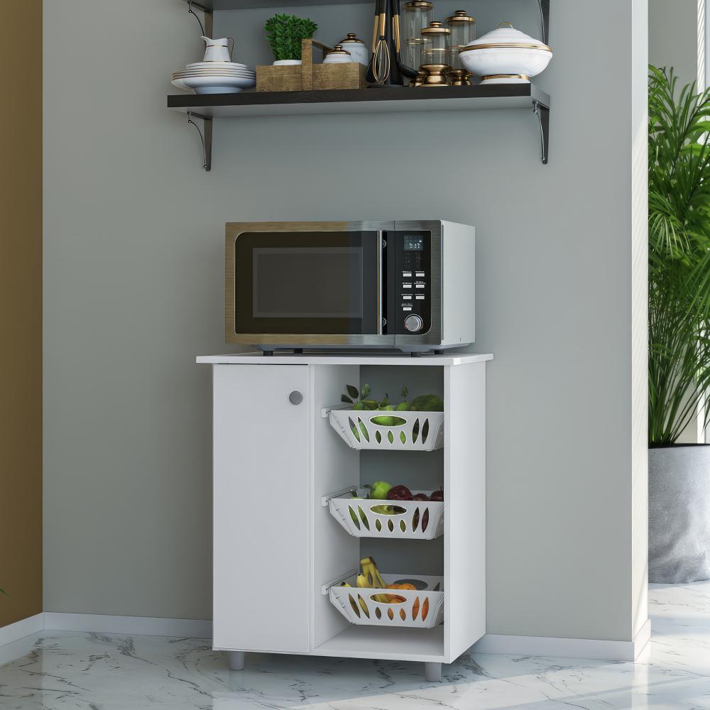 Fruteira Armário para Cozinha Multiuso 3 Cestos 1 Porta 60cm Cor Branco - Mademóvel