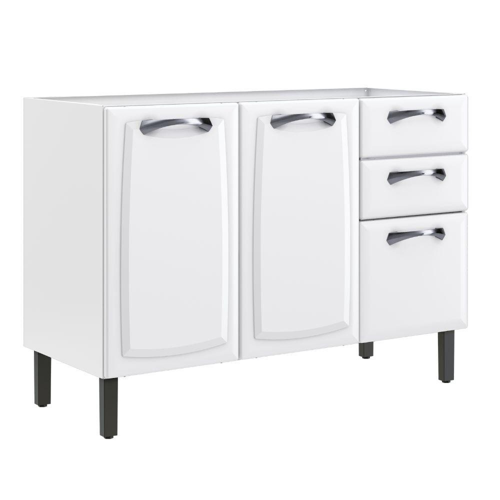 Balcão de Cozinha Itatiaia Sem Tampo New Premium Aço Para Pia 3 Portas e 2 Gavetas Branco
