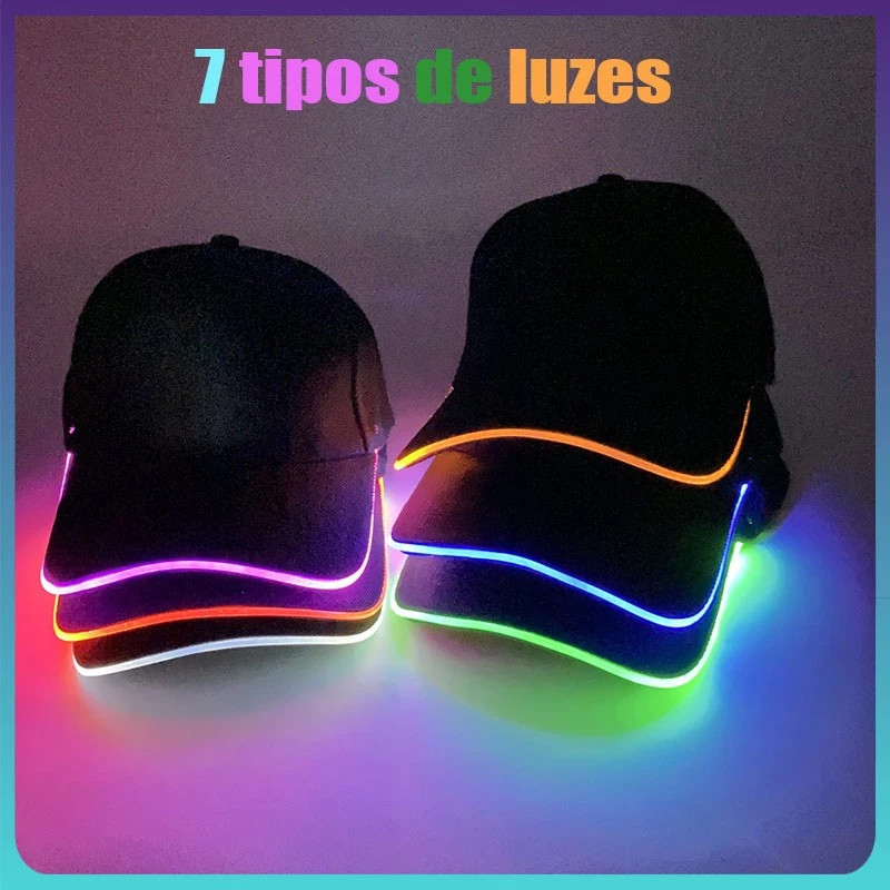 Boné de Beisebol luminoso com Claro LED/Chapéu Luminoso/Moderno/Snapback/Turismo em Oferta na Shopee