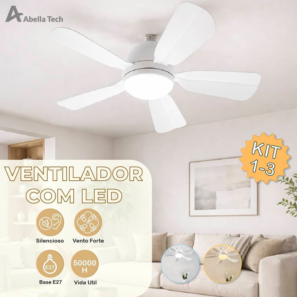 Ventilador de Teto LED 60W 80W Lâmpada E27 Controle Remoto Bivolt Luminária ECO Bivolt em Oferta na Shopee