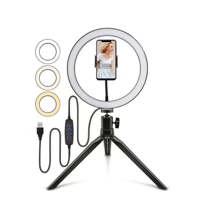 Anel Ring Light 8 Pol + Tripé De Mesa + Suporte Cel Video em Oferta na Shopee