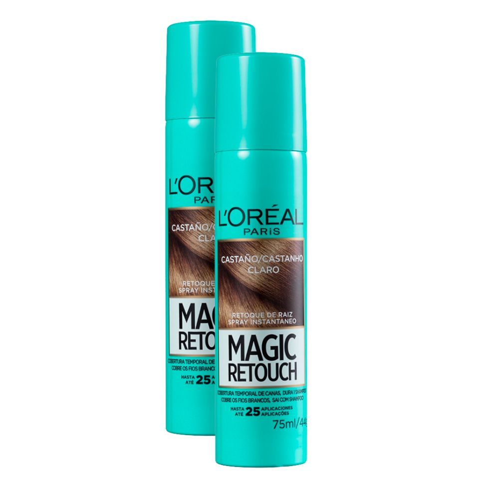 Kit 2 Magic Retouch L'oréal Castanho Claro Spray Instantâneo para Retoque de Raiz 75ml em Oferta na Shopee