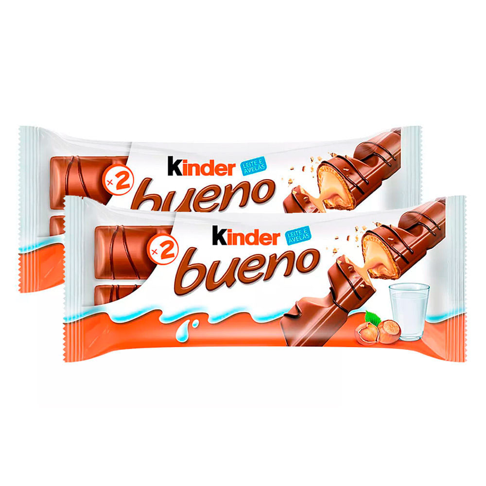 Kit 2 Chocolate Kinder Bueno Wafer com Recheio de Leite e Avelãs 43g com 2 Unidades de 21,5g Cada