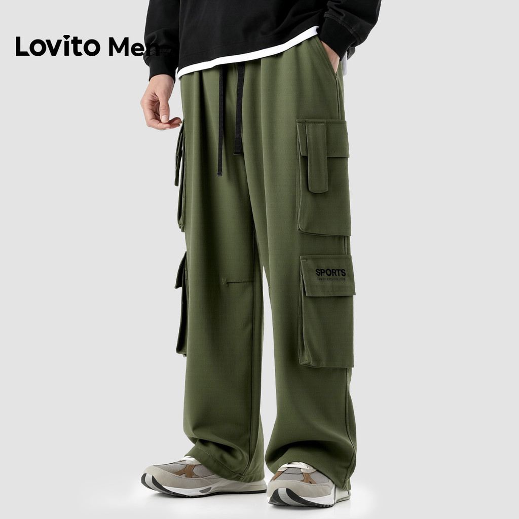 Lovito Men Bolso de Carga Casual Verde Exército para homens LNE127148 em Oferta na Shopee