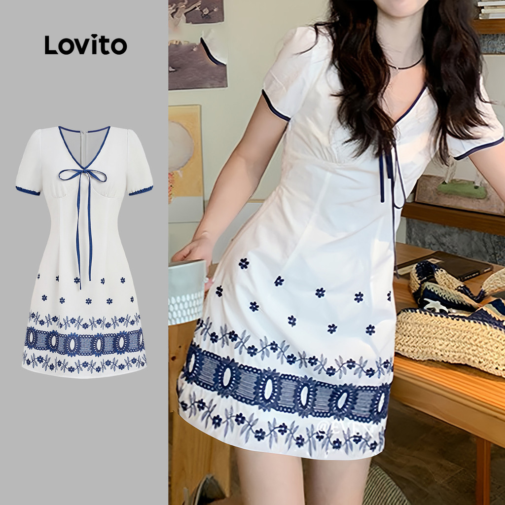 Lovito Vestido Boho com Amarração Vestido para Mulheres Primavera/Verão L164LD181