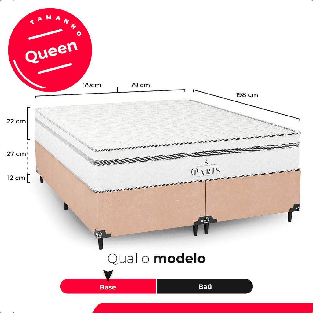 Cama Box Queen Bege + Colchão Paris Molas Ensacadas Branco - e-Shop Casa · foto 2
