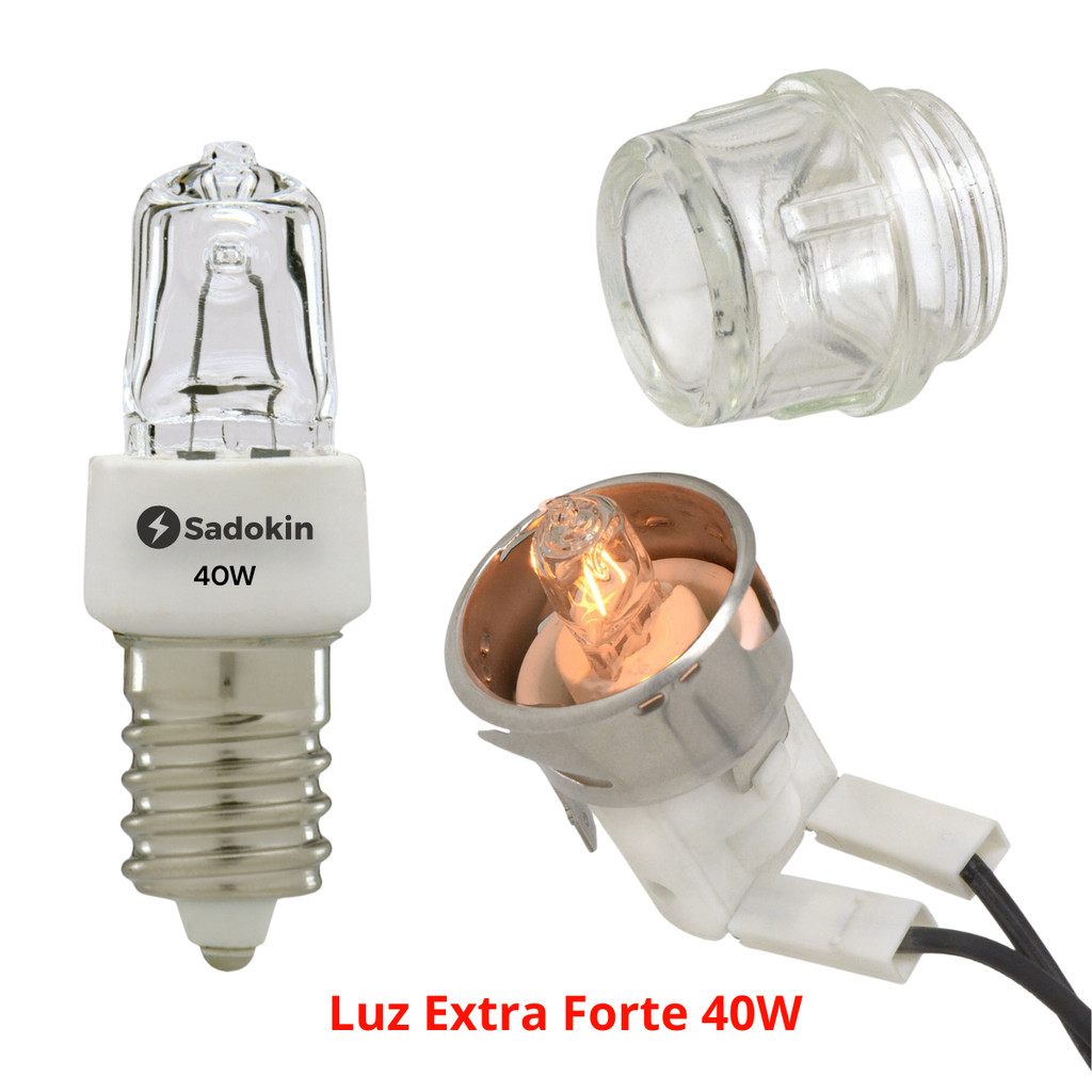 Kit Soquete Forno e Fogão c/ Lâmpada Sadokin E14 40Wx127V Extra Forte Original serve Todas Marcas