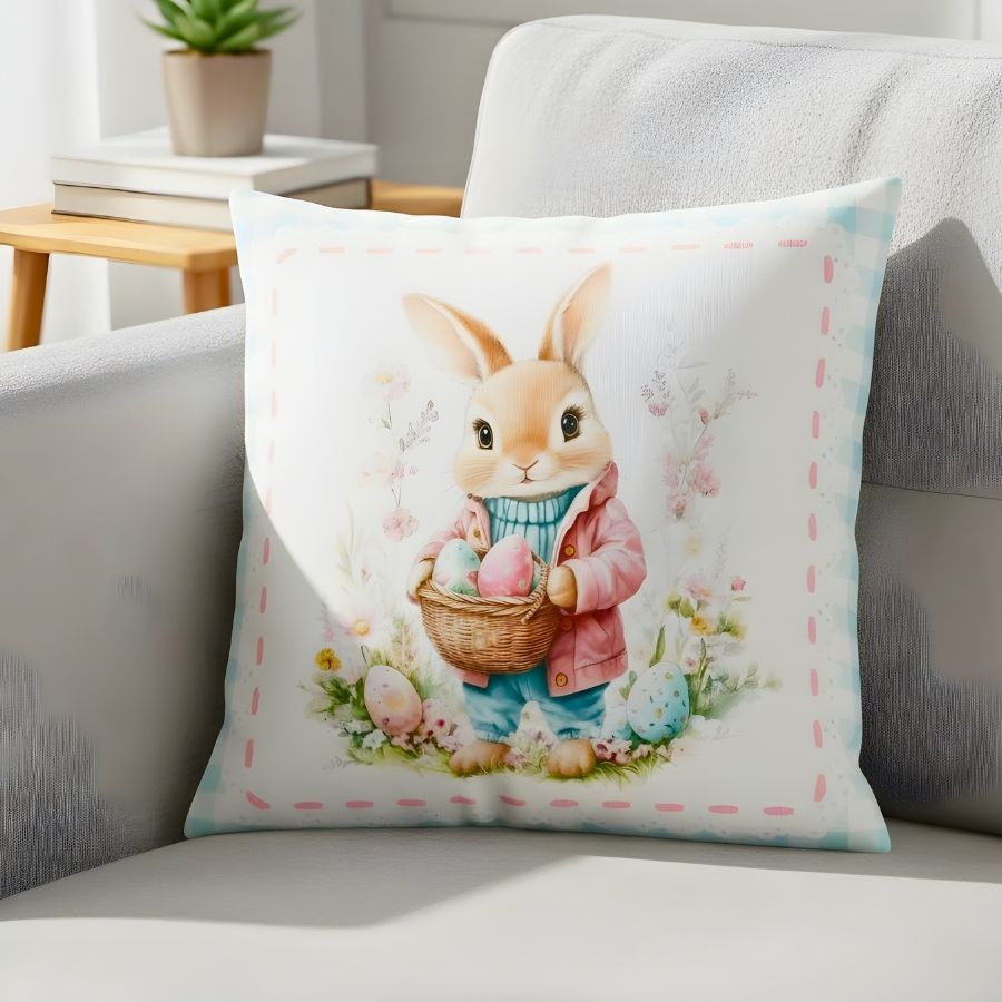 Capa para Almofada Páscoa - Coelho com Cesta de Ovos - 43x43cm - 1 unidade - Rizzo em Oferta na Shopee