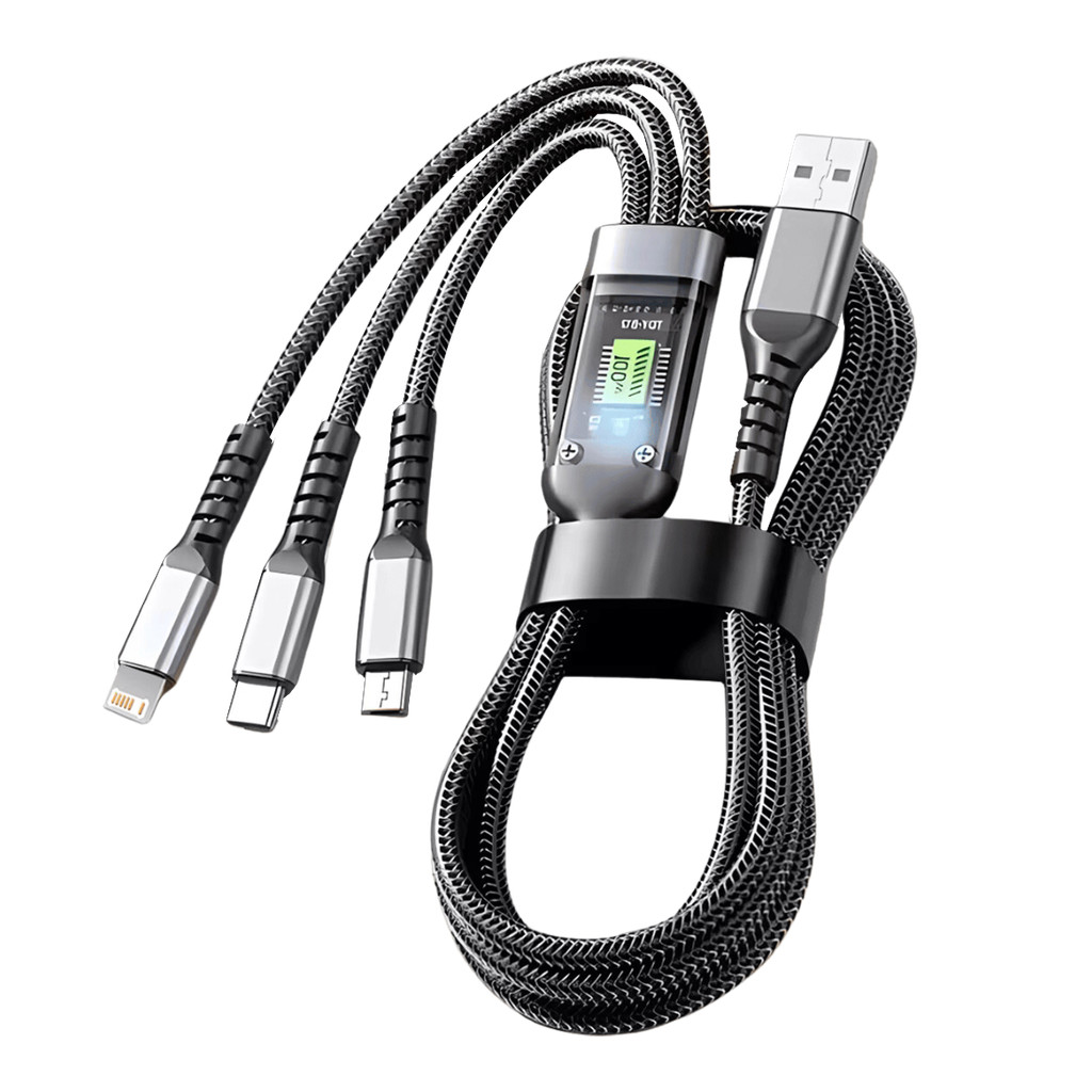 Cabo Carregador 3 em 1 Rápido 100W Turbo iPhone Android Tipo C