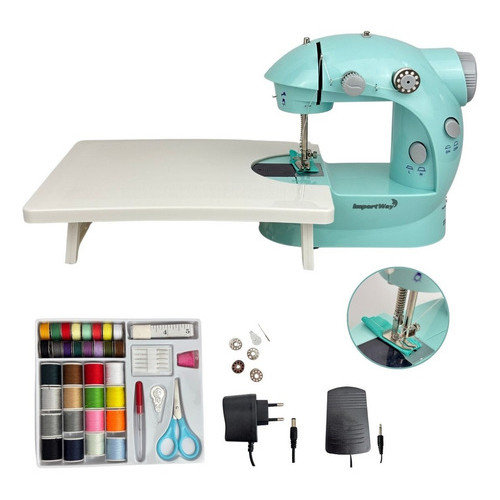 Mini Máquina Costura Portátil Com Mesa E Kit De Costura Cor Azul em Oferta na Shopee