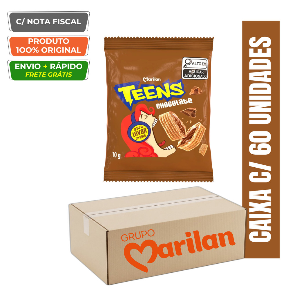 Caixa C/60 Teens Chocolate 10g Marilan em Oferta na Shopee