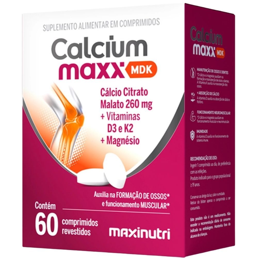 CALCIUM MAXX MDK ( Cálcio Citrato Malato + Magnésio + Vitaminas D3 e K2) 60 comprimidos - Maxinutri
