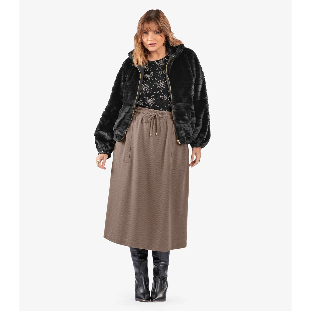 Jaqueta Feminina Plus Size Com Pelo Secret Glam Preto