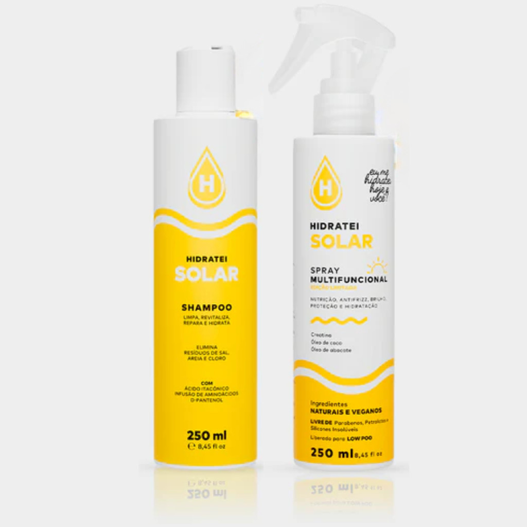 Kit Hidratei Linha Solar Shampoo 250ml + Spray Multifuncional 250ml Verão Proteção UV Pós-Sol