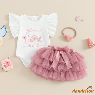 Conjuntos De Roupas De Aniversário Para Bebês Meninas Manga Curta Carta Arco-Íris Estampa Macacão Saia De Tule Faixa De em Oferta na Shopee