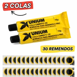 Remendos R-00 + Cola Unium 15g | Reparo de Pneu Bicicleta e Moto ️