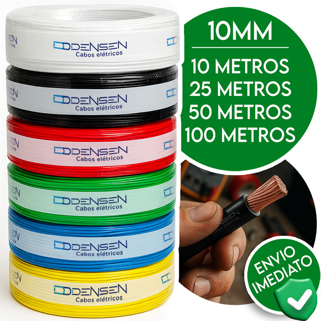 Fio Elétrico 10mm Cabo Flexível Rolo Com 25 50 e 100 Metros Anti-chamas em Oferta na Shopee