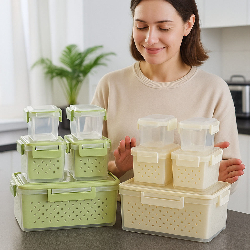 Kit 5 Potes Alimentos Recipiente Organizador Plástico Conserva Cozinha Cesto Armazenamento Tampa