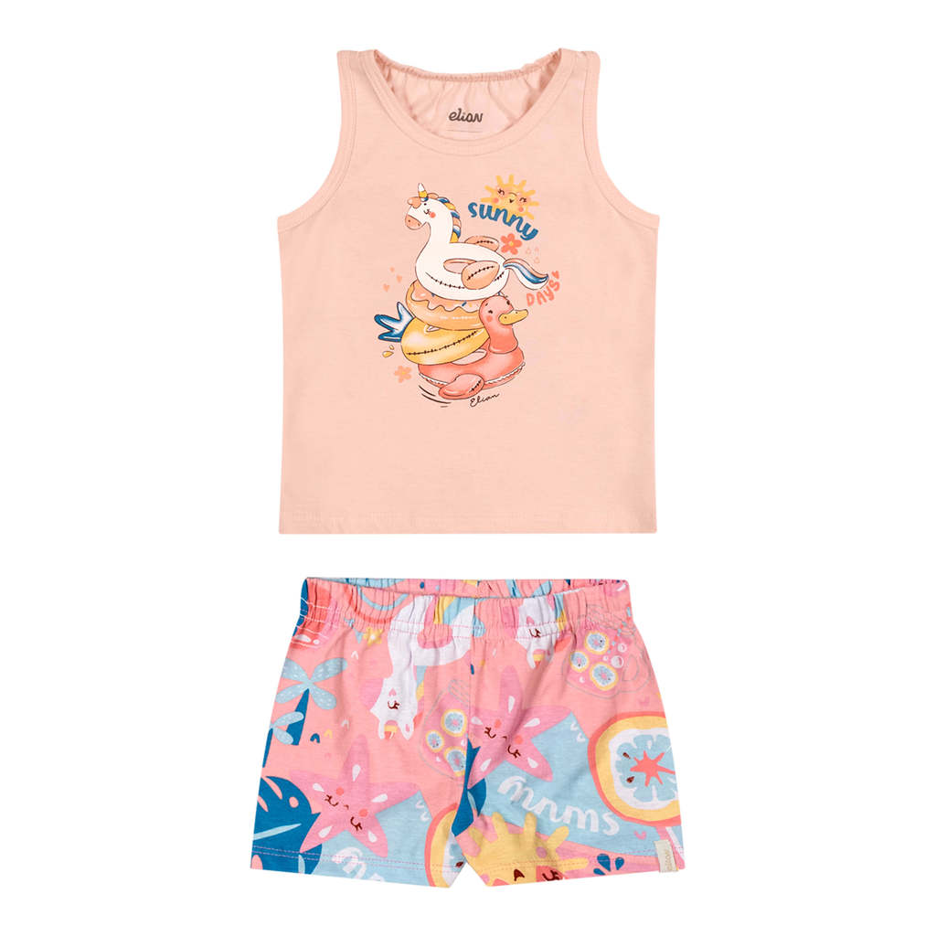 Conjunto Bebê Menina Meia Malha Curto Elian Rosa em Oferta na Shopee