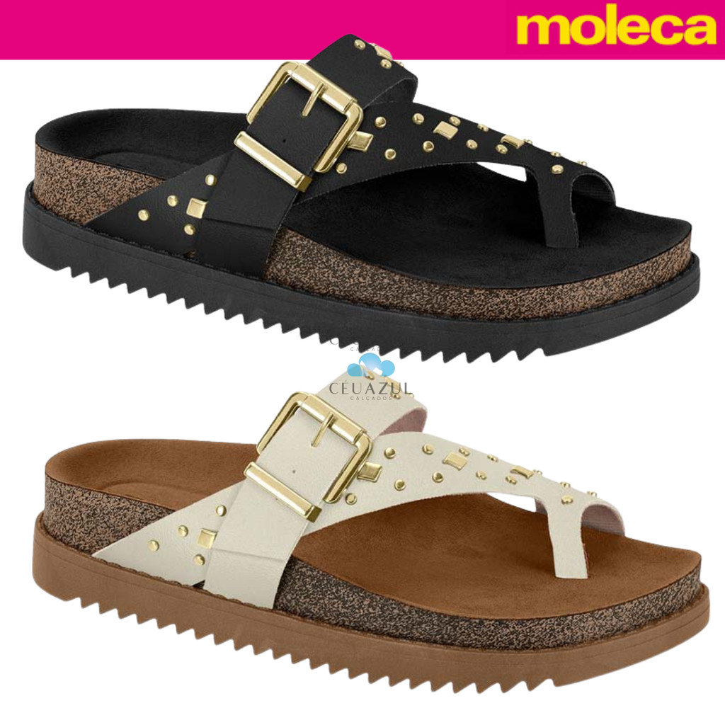 Sandália Feminina Moleca Papete Tratorada Tachas Fivela Original em Oferta na Shopee