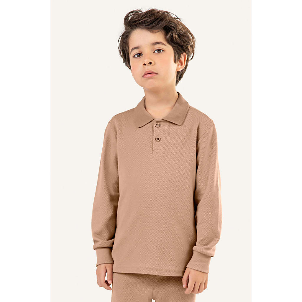 Camisa Polo Infantil Menino Manga Longa Colorittá Marrom