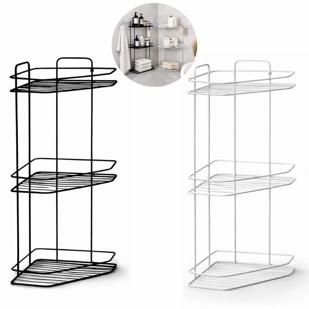 Kit De 01 Até 02 Suportes Cantoneira De Banheiro 3 Níveis Porta Shampoo Condicionador Preto+Branco